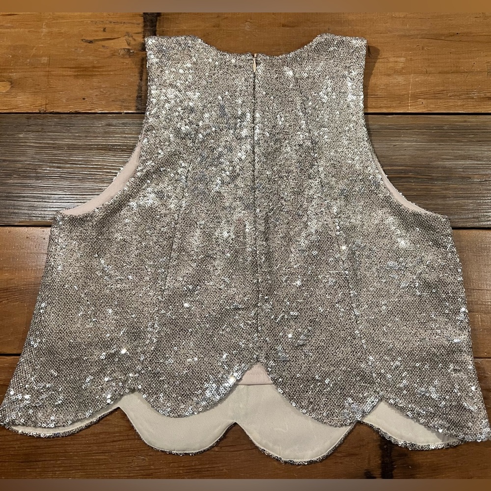 J.O.A. Los Angeles Silver Sequin Top Size L - Picture 2 of 6
